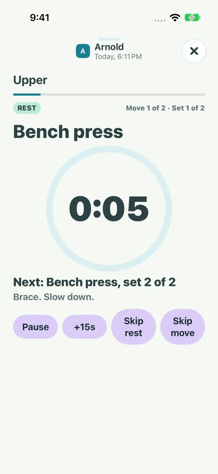 The rest countdown in light mode