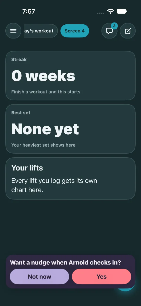 Dark mode: the nudge line after the first plan