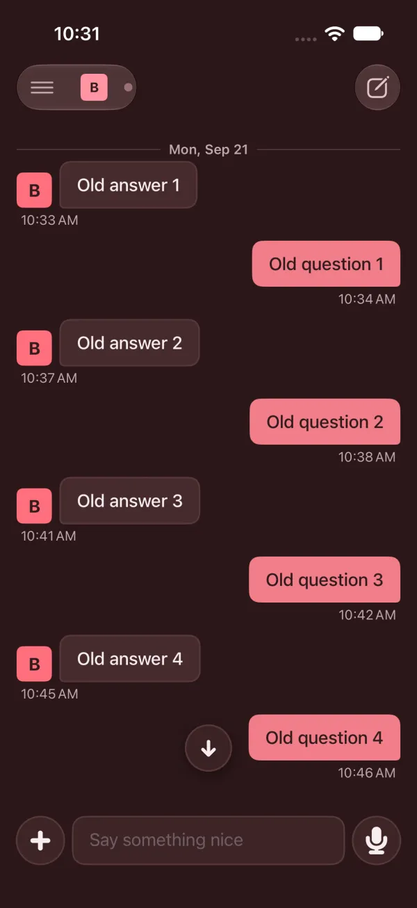 Earlier scrolled back to its first message, dark