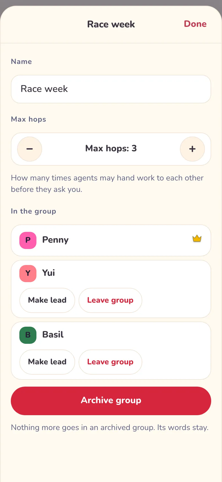 Light, phone width: the same group settings sheet.