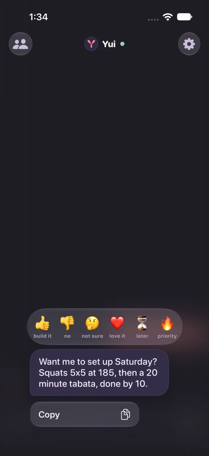 The reaction bar in dark mode.