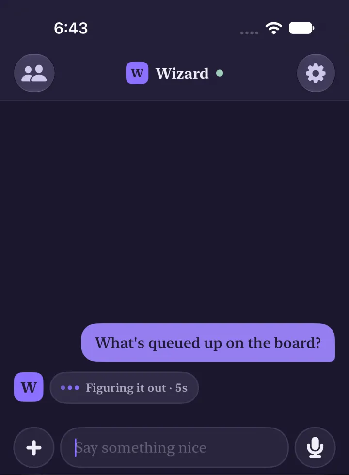 The same chat in dark mode a few seconds later: the row now says Figuring it out · 4s