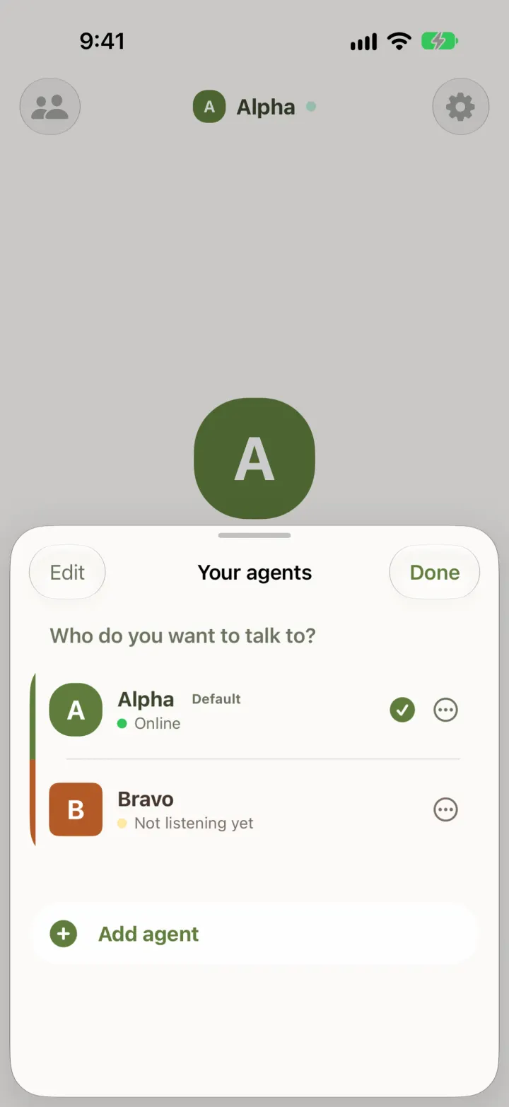 Your agents: Alpha online, Bravo not listening yet