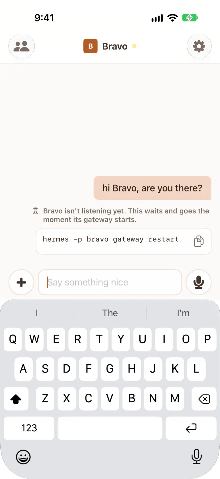 A message to Bravo: Bravo isn't listening yet. This waits and goes the moment its gateway starts.