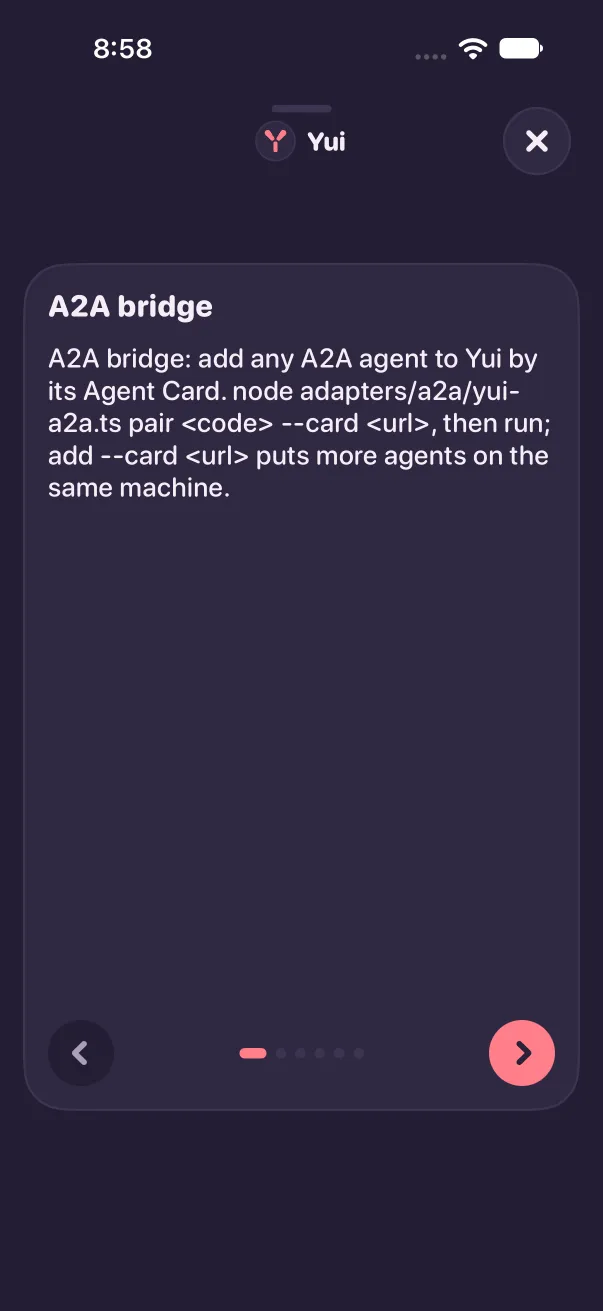 A long agent answer folded into full-screen pages in dark mode, one idea per page