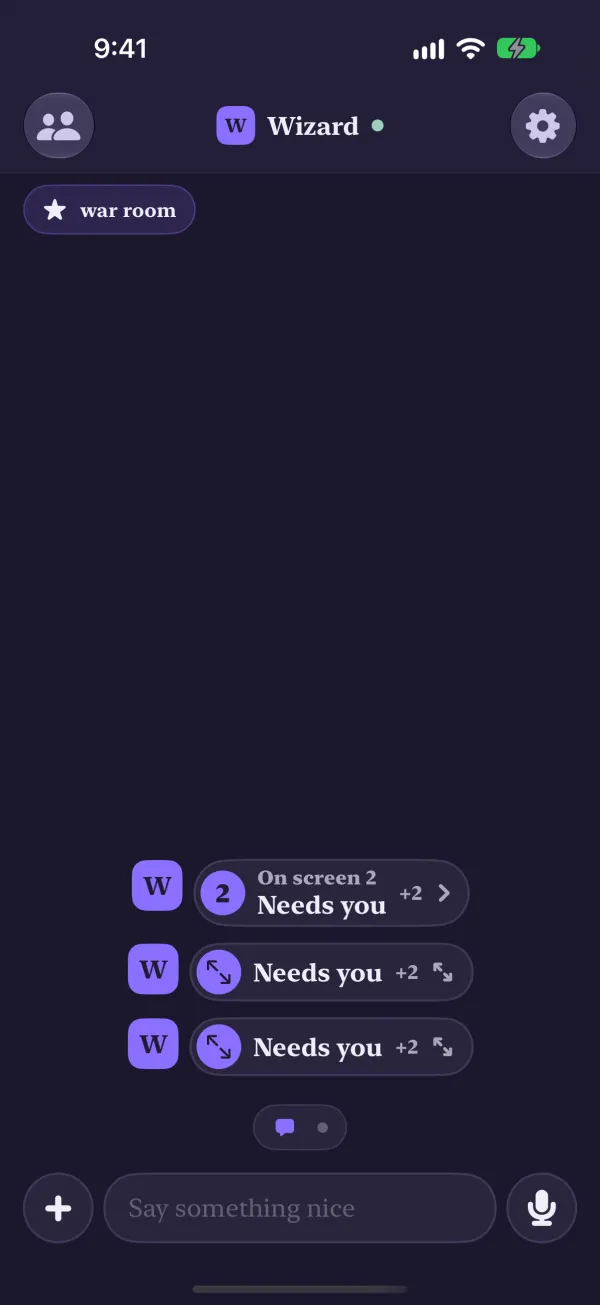 Dark: after the war room, the agents sheet and an agent switch, the chat is full size