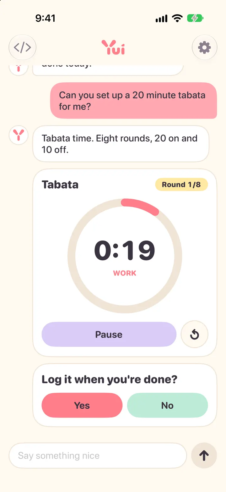 A chat with a timer card and no mascot
