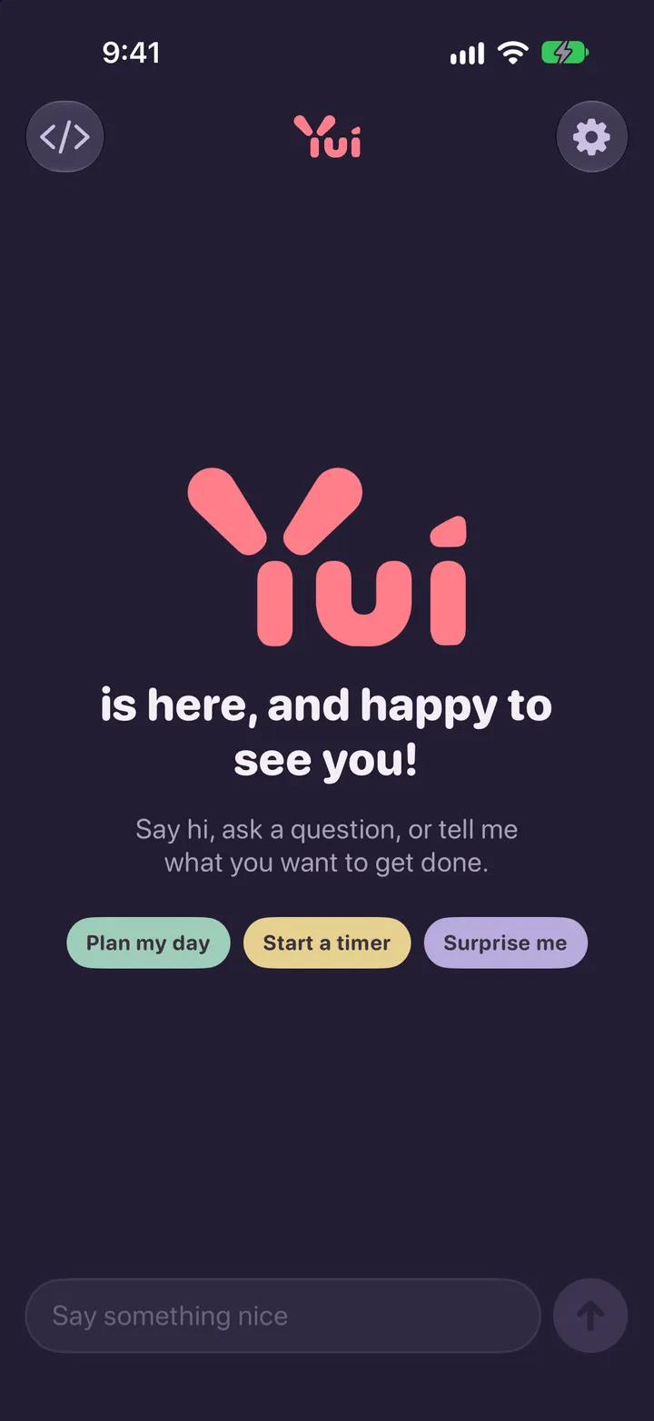 The empty chat after the cat was dropped: just the coral wordmark, dark theme