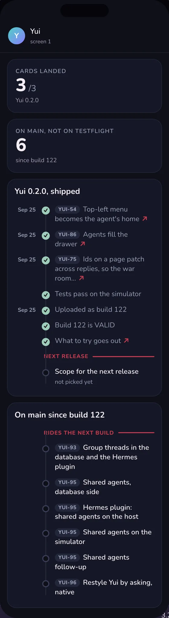 The same release panel in dark mode