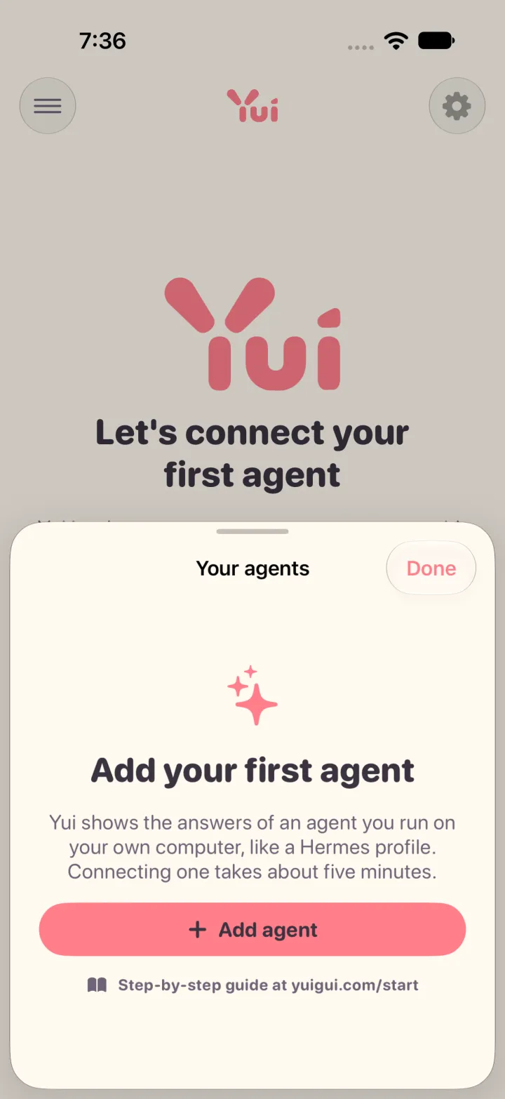 Light mode, after the owner revoked the grant: Penny is gone and the list says Add your first agent.
