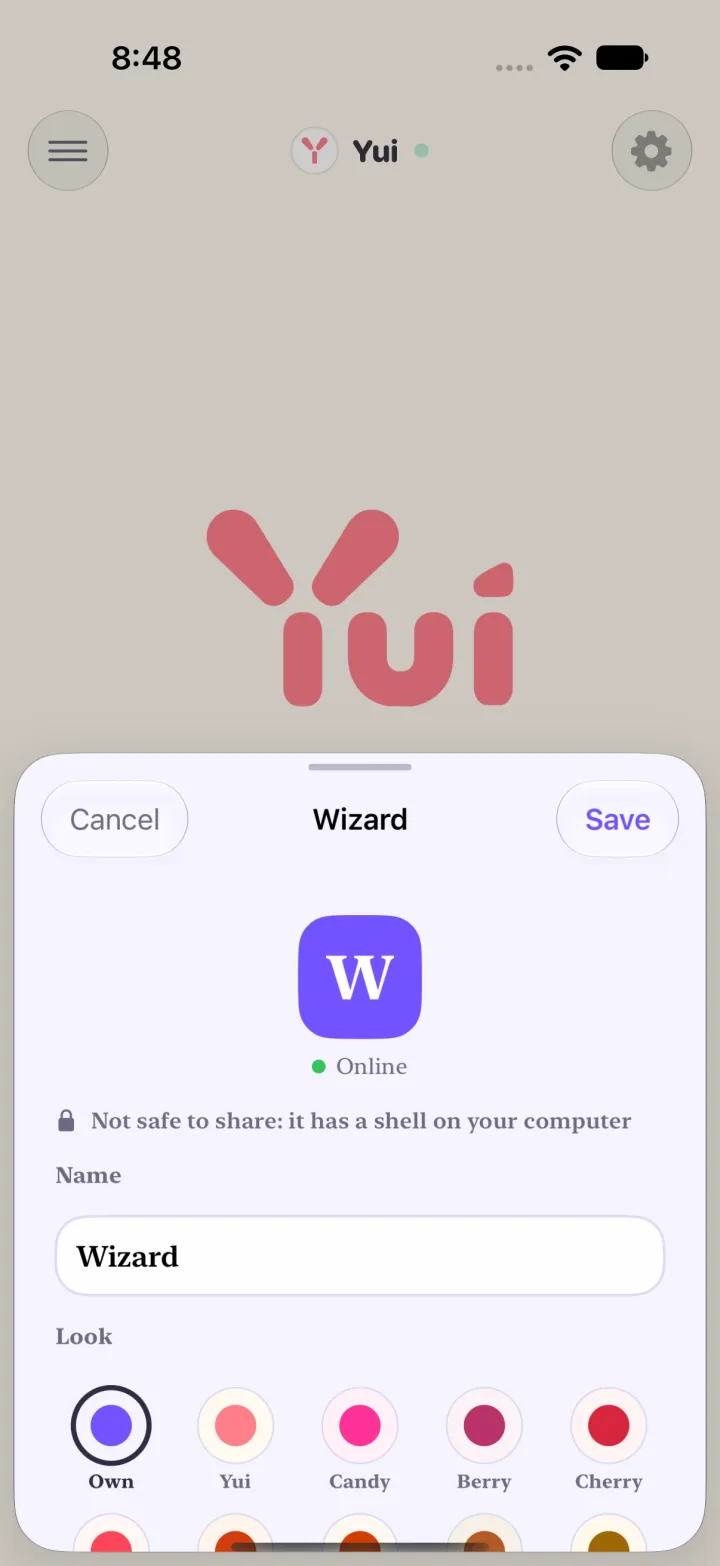 Light mode, the owner's settings for Wizard: Not safe to share: it has a shell on your computer.